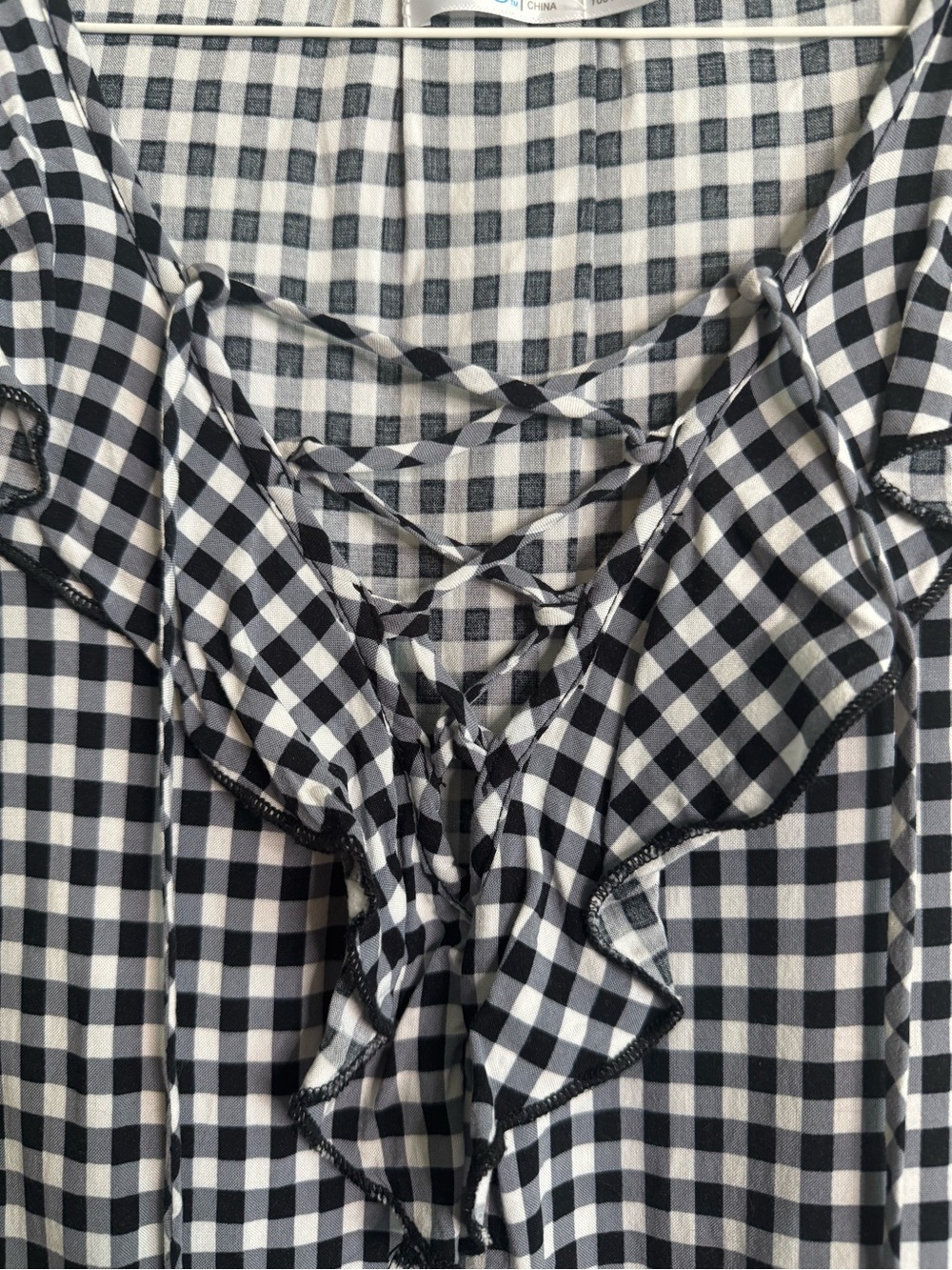 Sleeveless Black and White Gingham Ruffle Dress (XL) - Picture 3 of 5